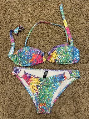 ABS Allen Schwartz Multicolor Confetti Print Bikini